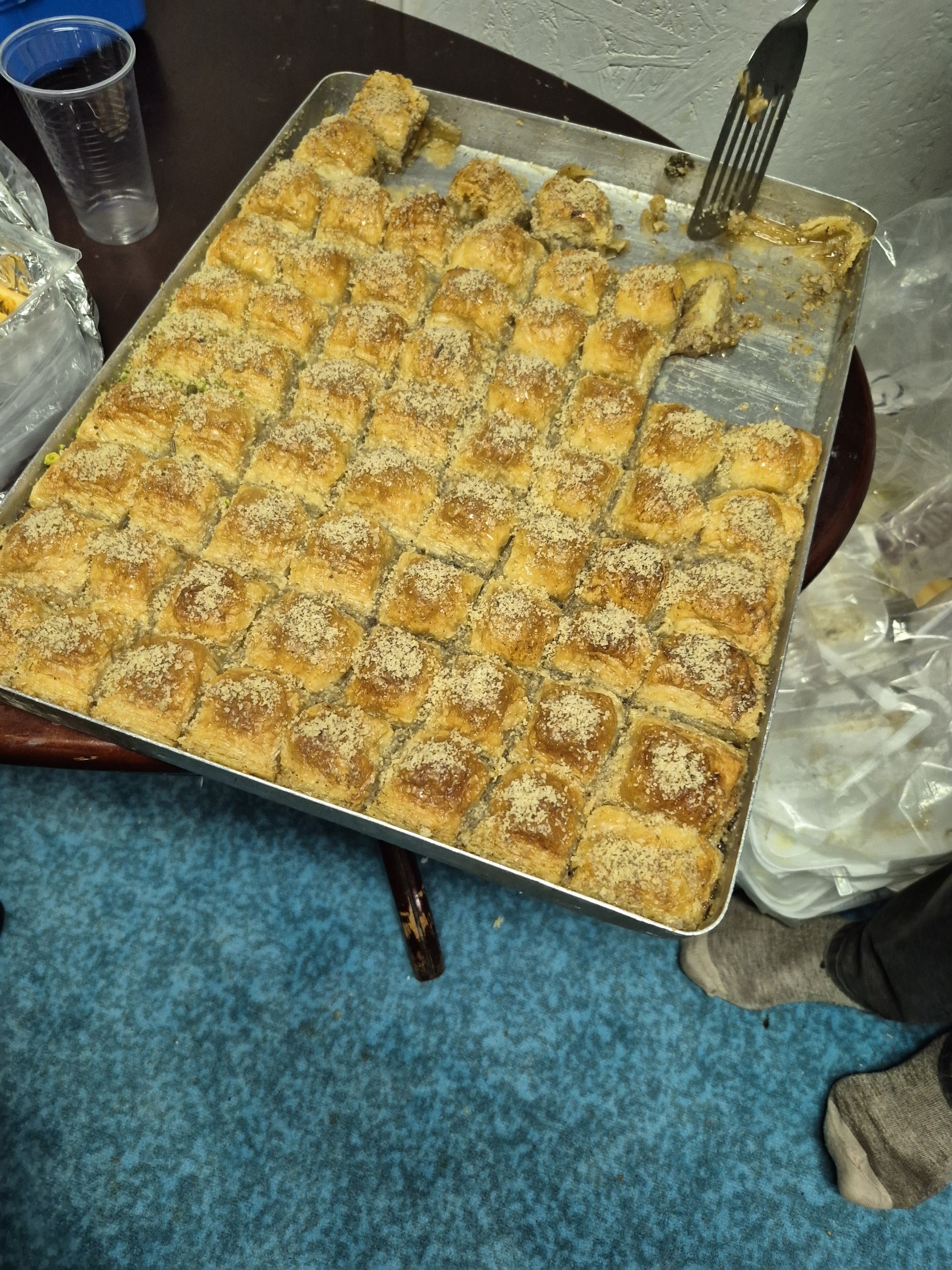 Tray of sweets prepared for a community gathering at Masjid Al Noor